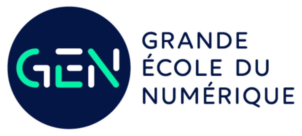 Logo vert, bleu et blanc représentant le site grande ecole du numérique label de création de sites internet
