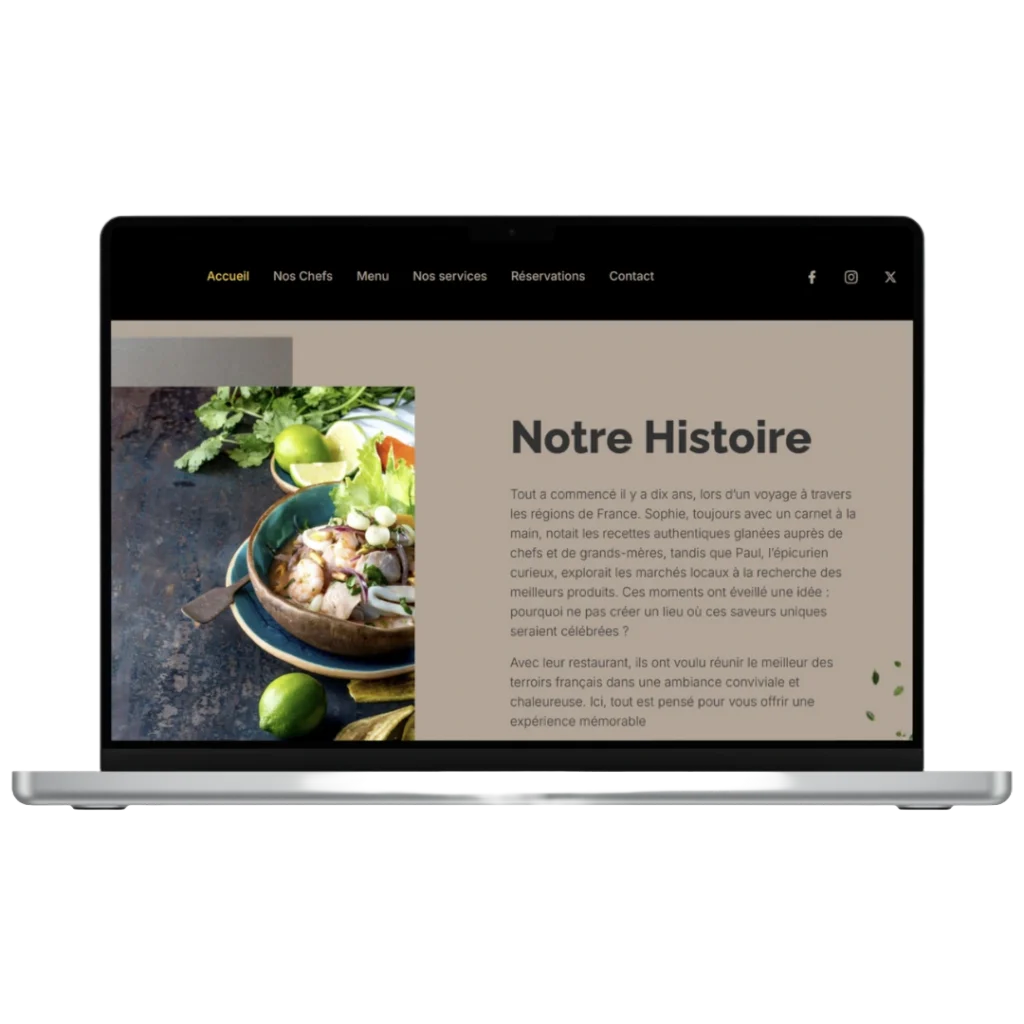 Mockup d'un ordinateur portable montrant un exemple de site internet